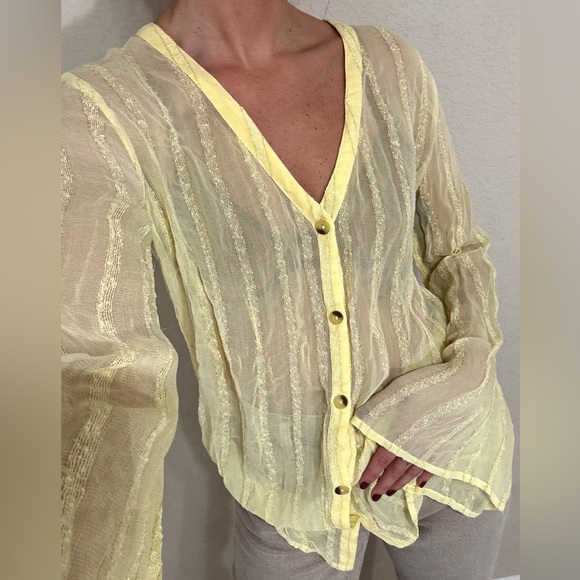 REVOLVE Tops - NWT L’Academie Revolve Sheer Bell Sleeve Blouse